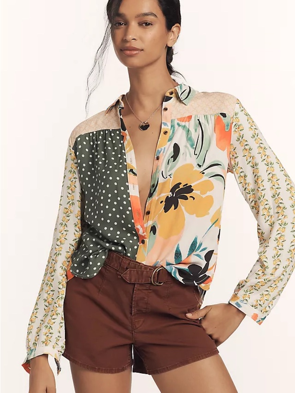 Anthropologie Maeve Alida Contrast Buttondiwn Shirt